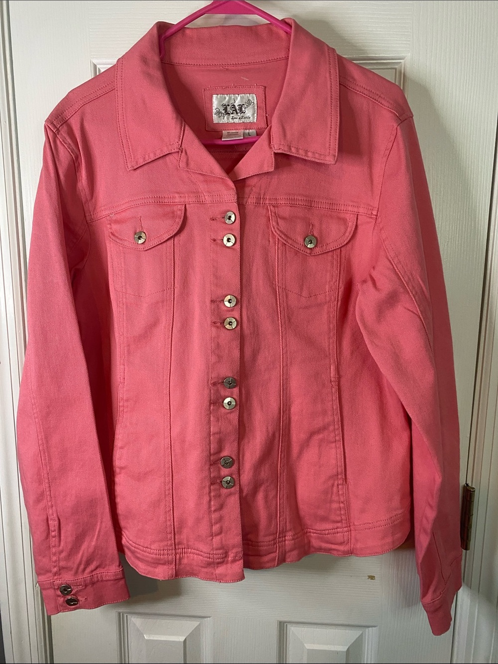 Live a Little Coral-Pink Button-Front Jean Jacket Size Large New